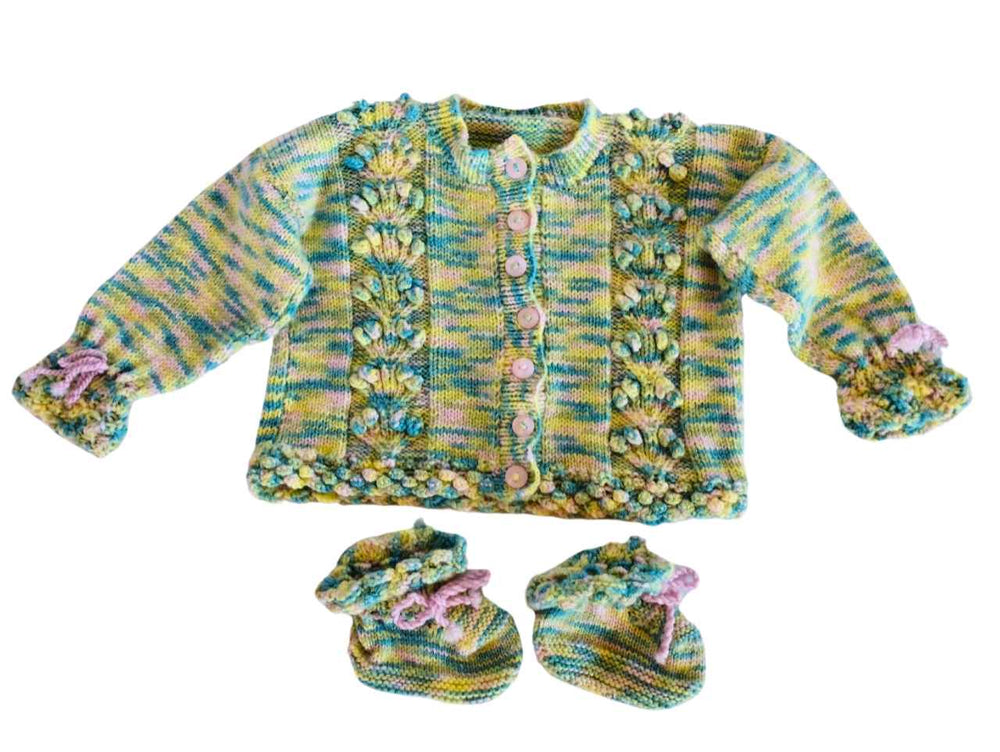 Meadow Baby Cardigan and Booties Set Pure Wool