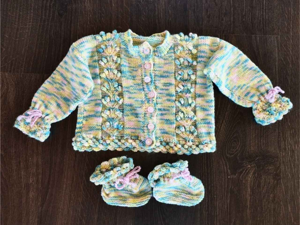 Meadow Baby Cardigan and Booties Set Pure Wool